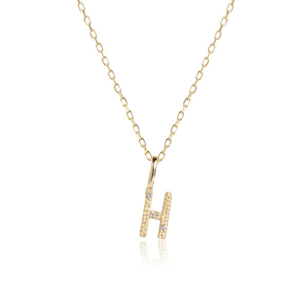 Letter H 10K Gold Pendant w. Diamonds
