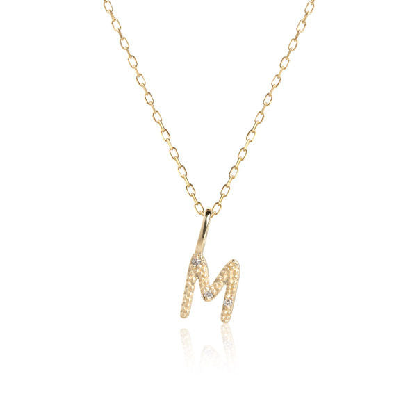 Letter M 10K Gold Pendant w. Diamonds