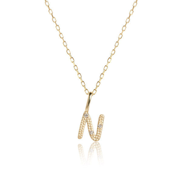 Letter N 10K Gold Pendant w. Diamonds