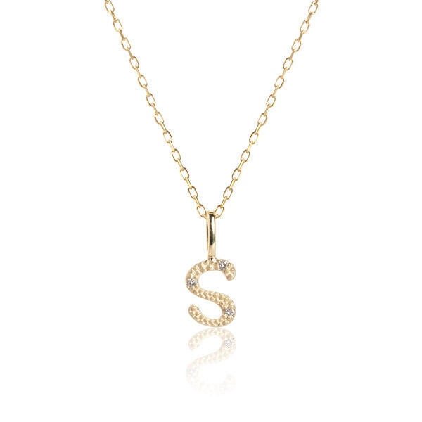 Letter S 10K Gold Pendant w. Diamonds