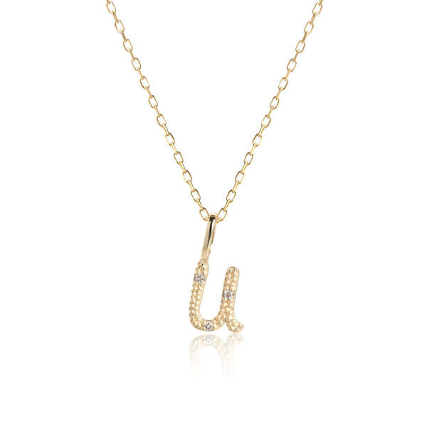 Letter U 10K Gold Pendant w. Diamonds