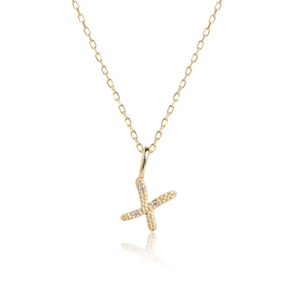 Letter X 10K Gold Pendant w. Diamonds