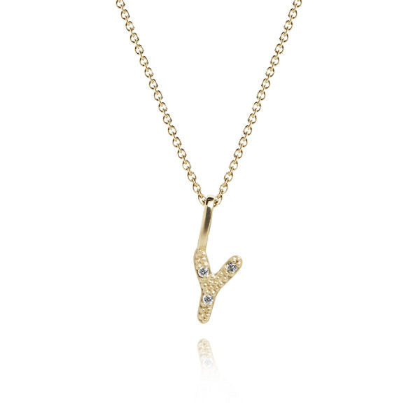 Letter Y 10K Gold Pendant w. Diamonds