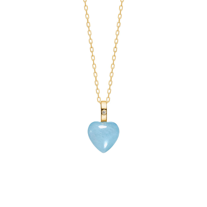 10K Gold Heart Pendant w. Aquamarine & Diamond