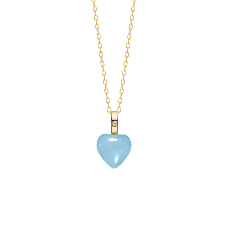 10K Gold Heart Pendant w. Aquamarine & Diamond