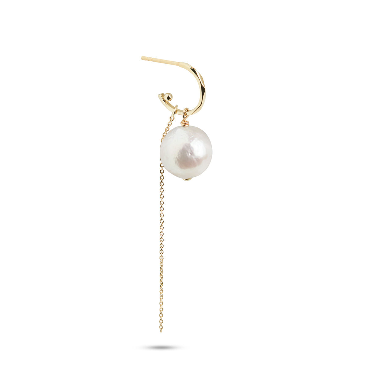 Chain & Baroque freshwater 10K Gold Hoop w. Pearl