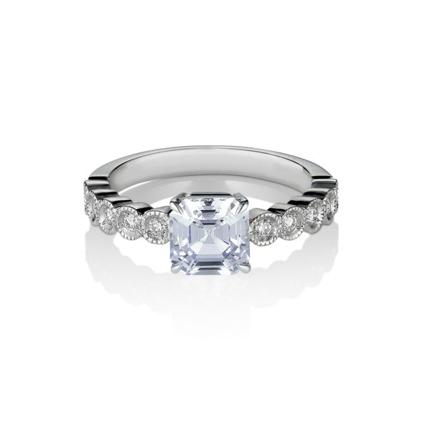 Tanasudu 18K Hvidguld Ring m. Safir & Diamanter