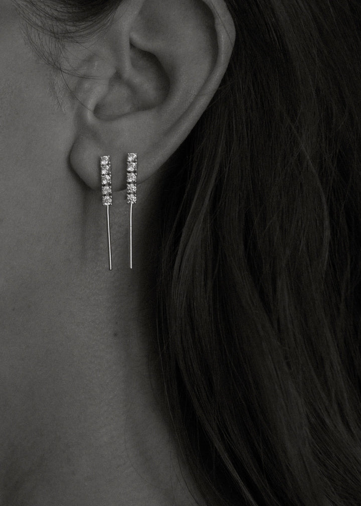 Tennis Drop 18K White Gold Earrings w. Lab-Grown Diamonds