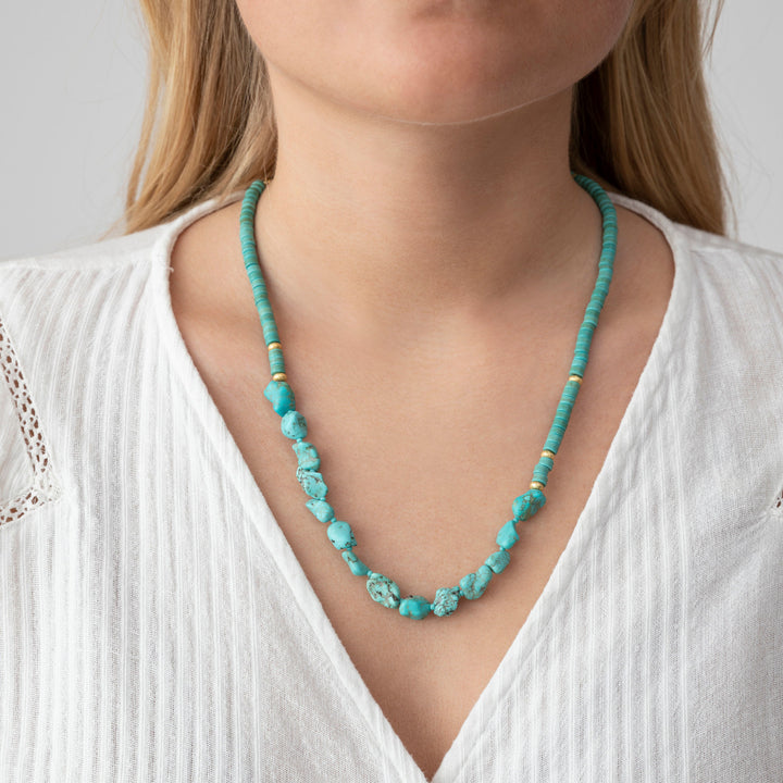 The Nomad Gold Plated Necklace w. Blue Lagoon Beads