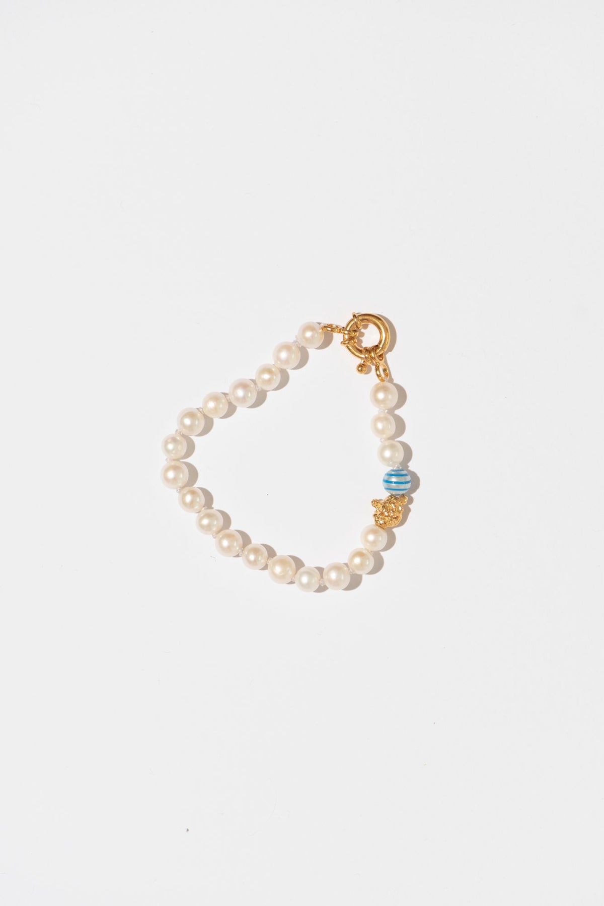 The Classic Blue Stripes Gold Plated Bracelet w. Pearls