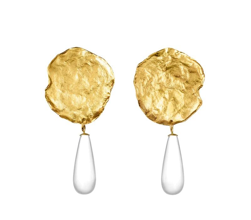 Thetis and Crystal Gold Plated Earrings w. Quartz