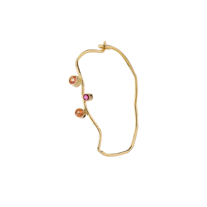 Tiaré Big 18K Gold Creol Earring w. Rubies & Sapphire