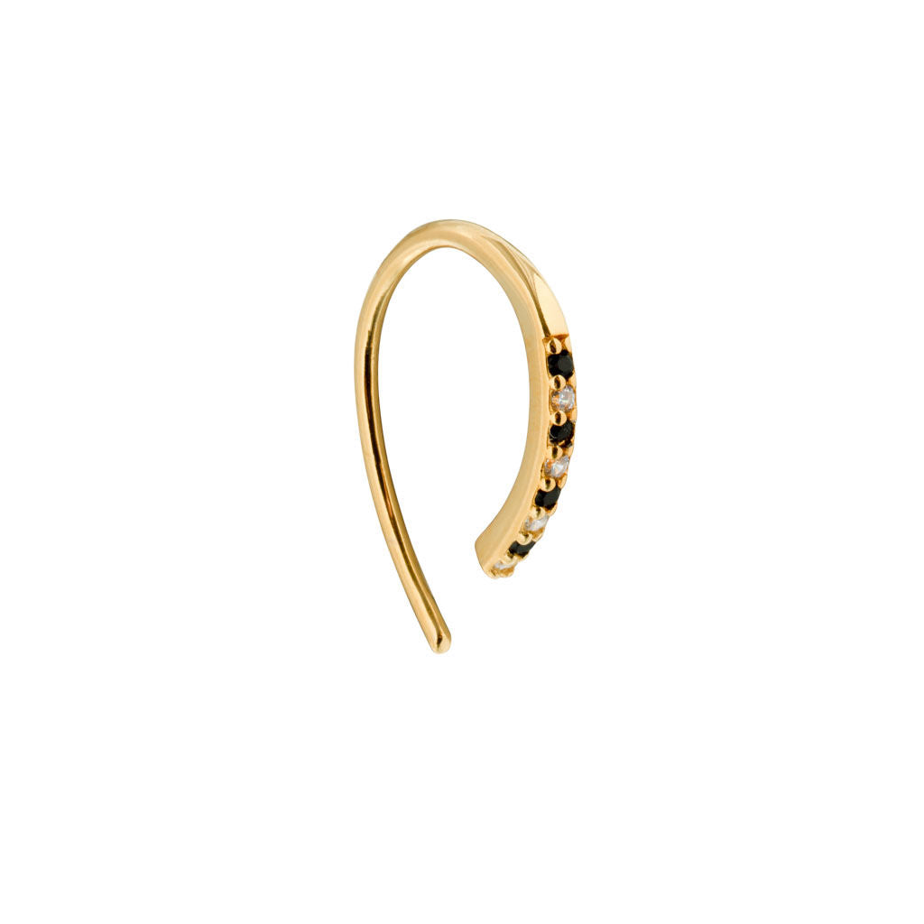 Tiny Hook 18K Gold Plated Earring w. White & Black Zirconia