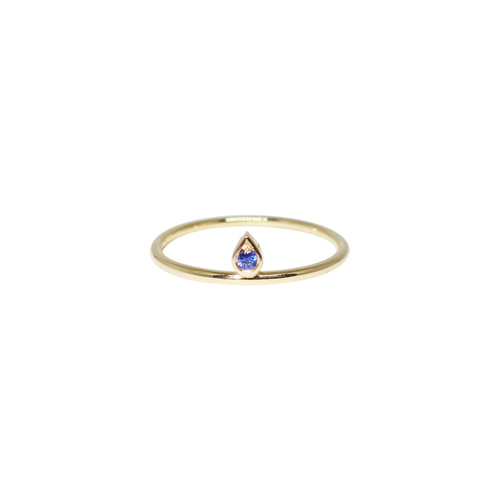 Tiny Tear 14K Gold Ring w. Sapphire