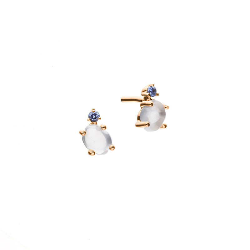 Tiny Cloud 18K Gold or Rosegold Studs w. Ruby, Sapphires, Tsavorite & Quartz