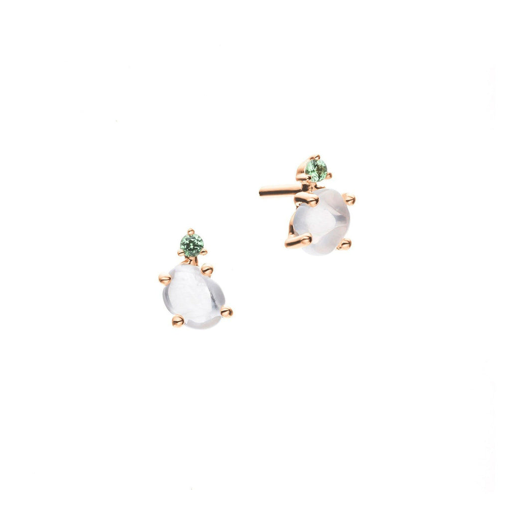 Tiny Cloud 18K Gold or Rosegold Studs w. Ruby, Sapphires, Tsavorite & Quartz