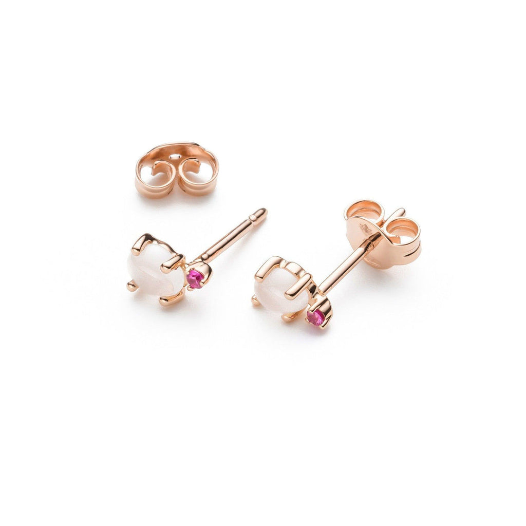 Tiny Cloud 18K Gold or Rosegold Studs w. Ruby, Sapphires, Tsavorite & Quartz