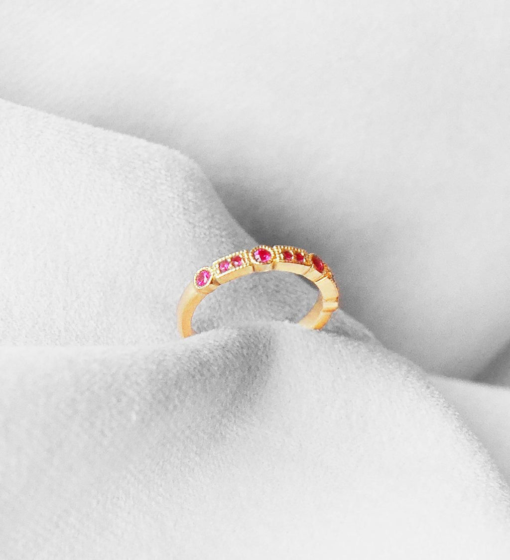 Trine Ji Hot Pink 14K Gold Ring w. Sapphires