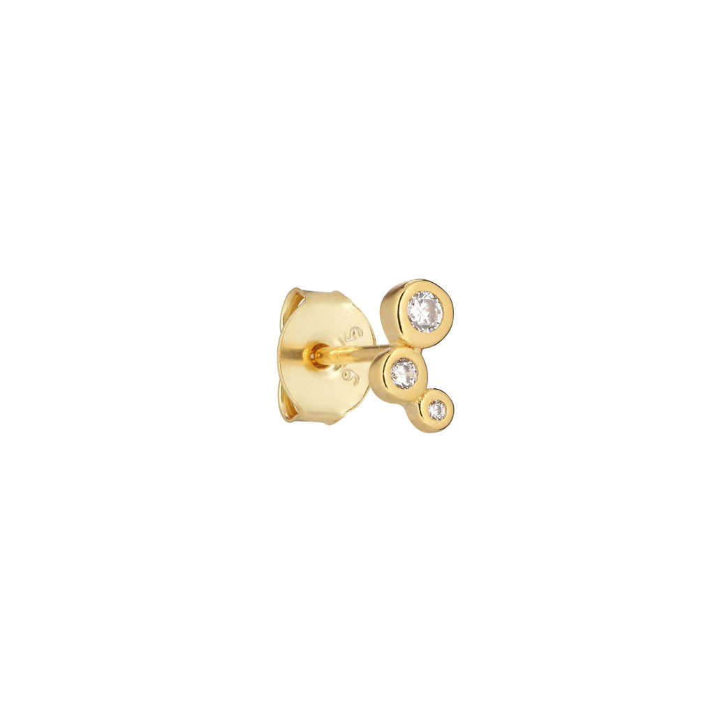 Trinity 18K Gold Plated Stud w. White Zirconia