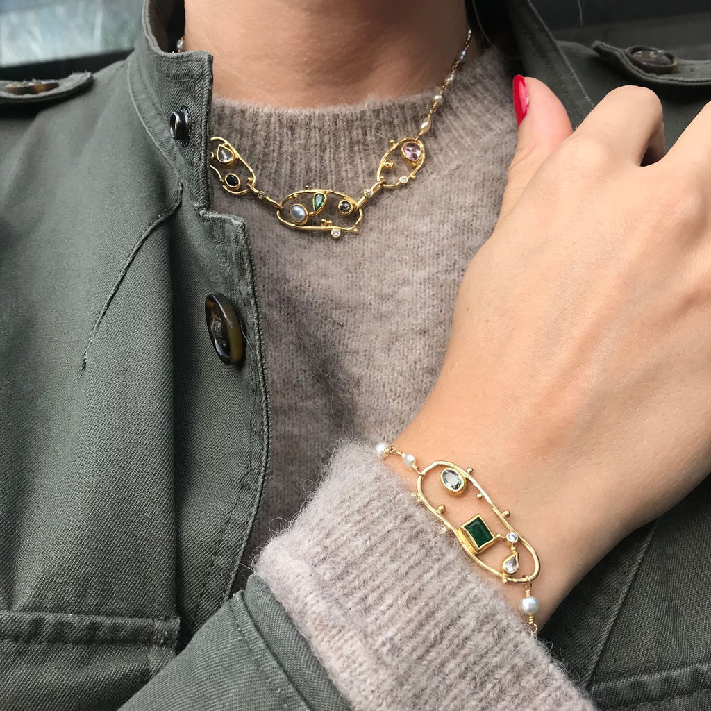 Cloud 18K Guld Armbånd m. Diamanter, Perler, Smaragder & Safirer