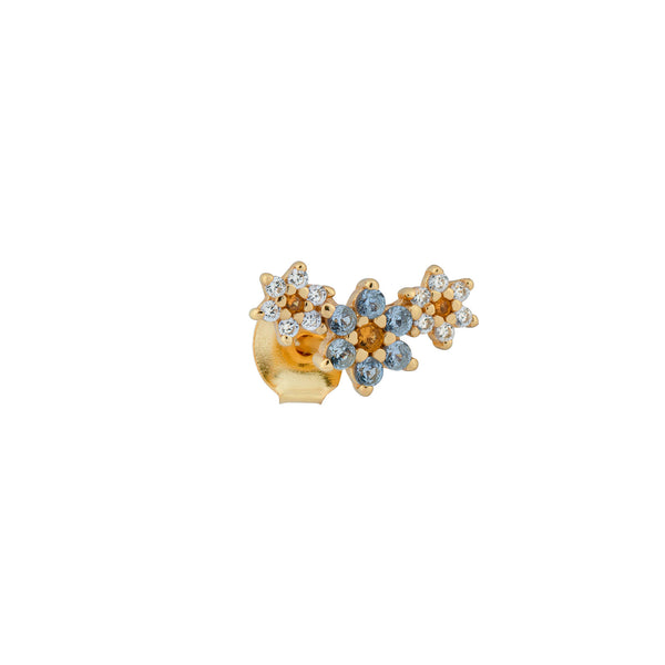 Trois Fleurs 18K Gold Plated Stud w. White, Blue & Orange Zirconia