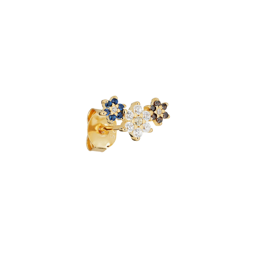 Trois Fleurs 18K Forgyldt Ørestik m. Hvid, Blå & Sort Zirkon
