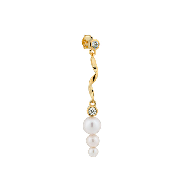 Twirl Pearl 18K Gold Plated Stud w. White Zirconia & Pearls