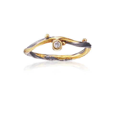Seafire Gold & Silver Ring w. Diamond, 0.04 ct