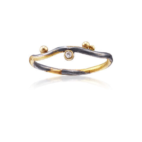Seafire Gold & Silver Ring w. Diamond, 0.02 ct