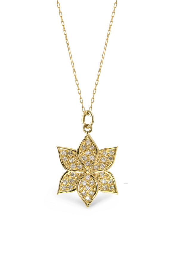 Petal Totem Water Lily 14K Gold Necklace w. Diamonds