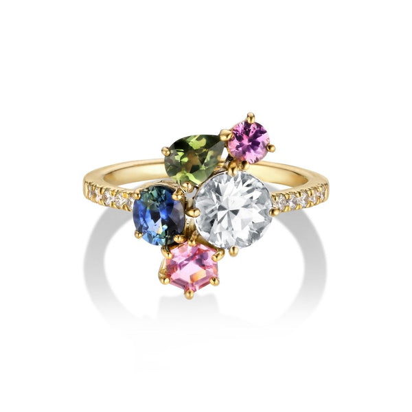 Varnaya Amatara 18K Gold Ring w. Diamond & Sapphires