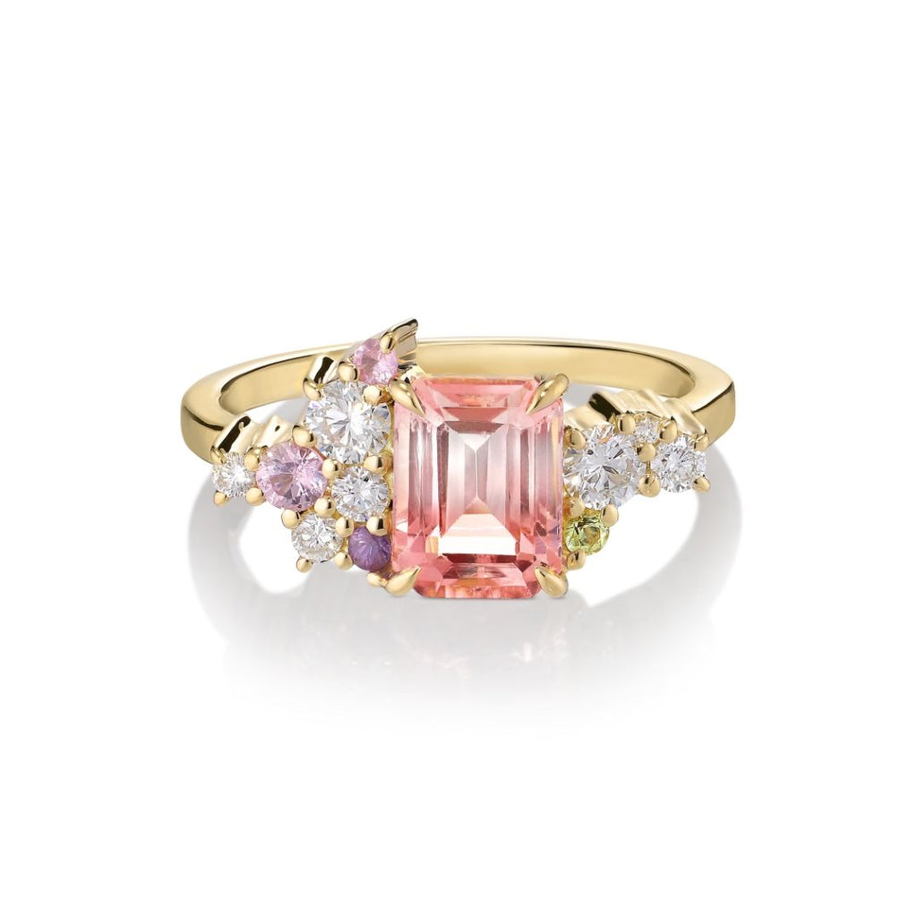 Varnaya 18K Guld Ring m. Turmalin, Diamanter & Safir