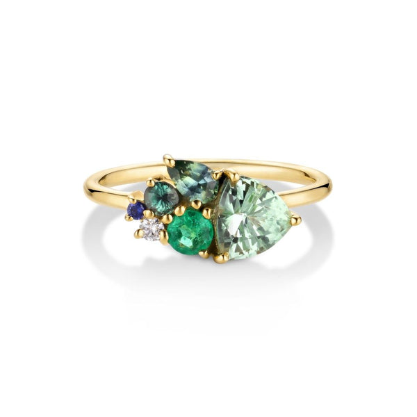Varnaya Vana 18K Gold Ring w. Tourmaline, Sapphires, Emerald & Diamond