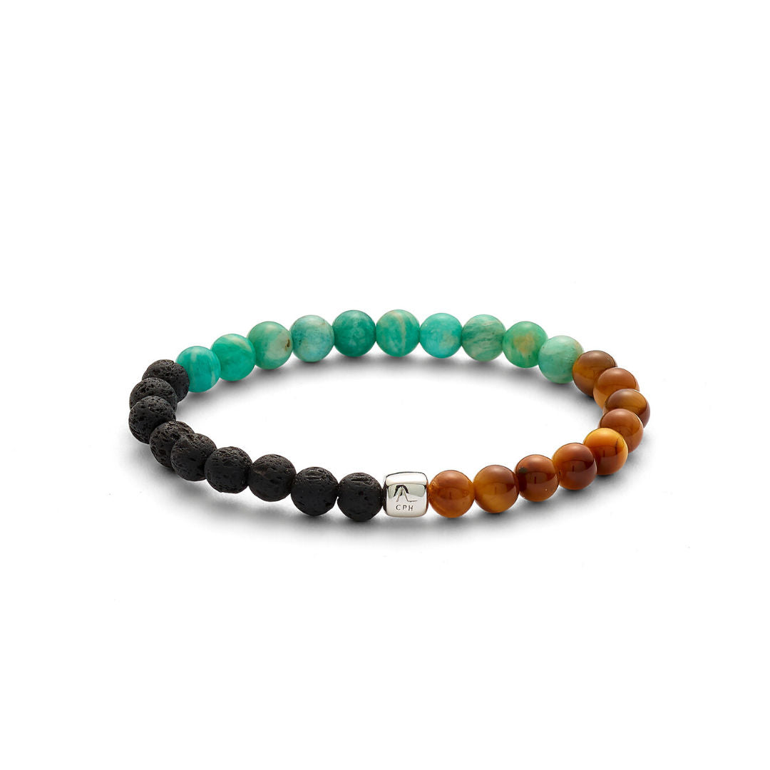Color Up Waikiki (6mm) Armband aus Silber I Amazonit & Tigerauge 