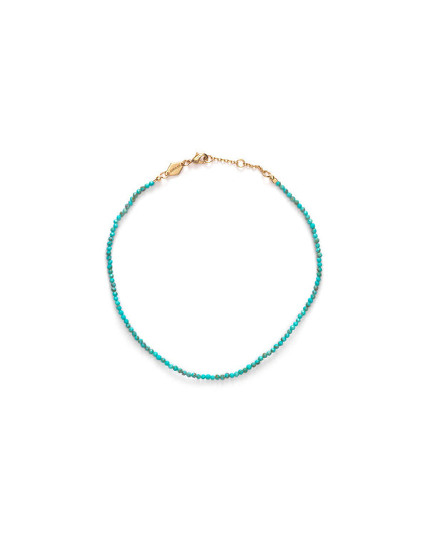 Wave Gold Plated Anklet w. Blue Biscay Bay Beads