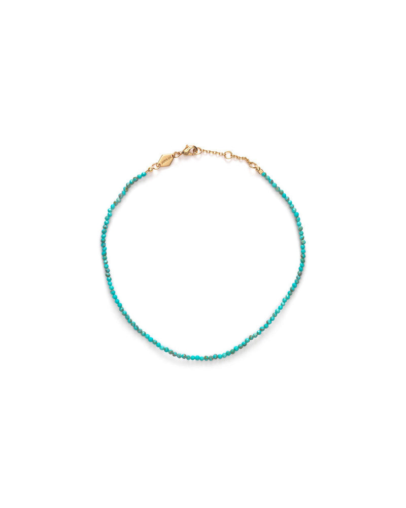 Wave Gold Plated Anklet w. Blue Biscay Bay Beads