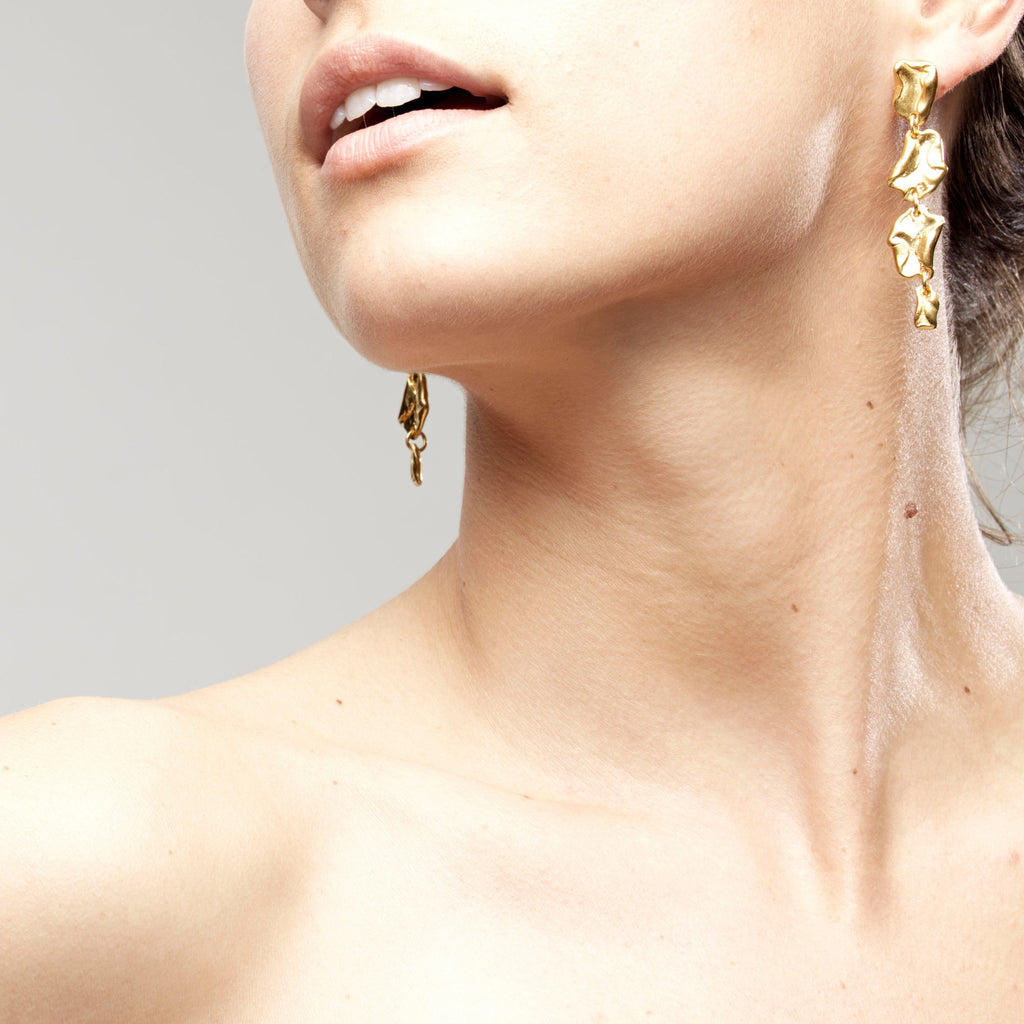 Long Wave Drop Gold Plated Earrings