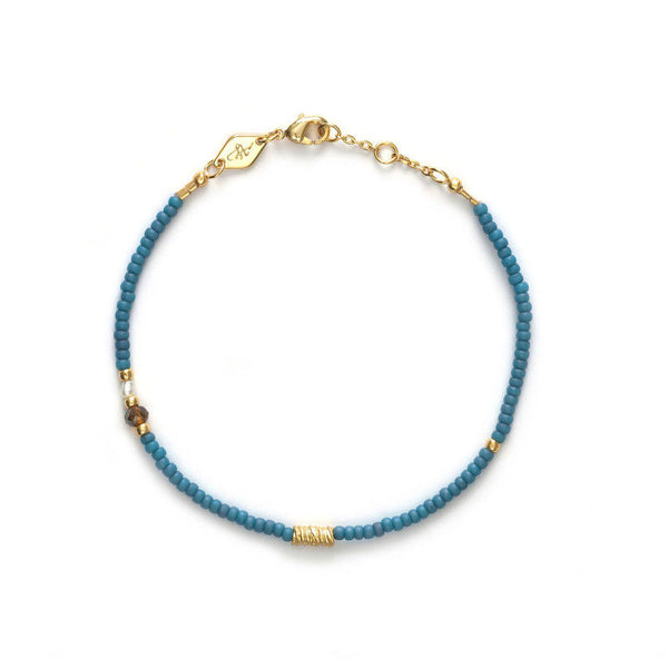 Wave Gold Plated Bracelet w. Blue Beads