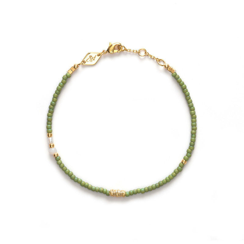Wave Gold Plated Bracelet w. Green Beads