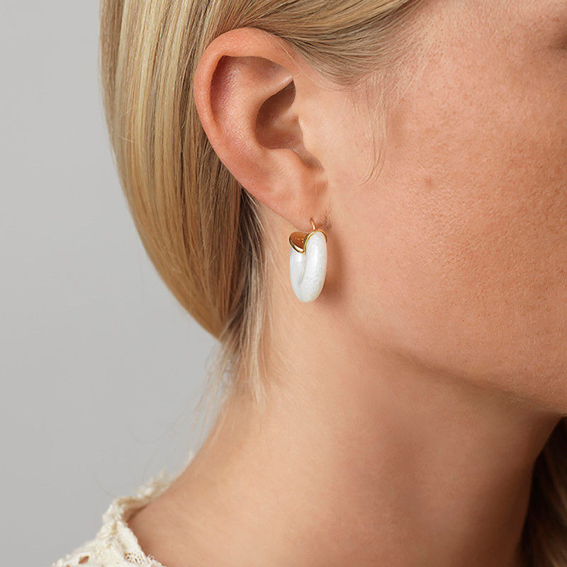 White Swell Gold Plated Hoops w. Beads