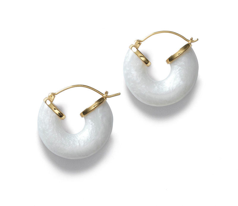 White Swell Gold Plated Hoops w. Beads