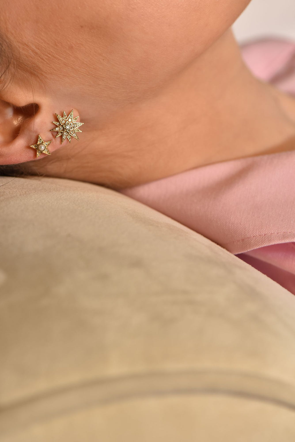 Celestial Star 14K Gold Studs w. Diamonds