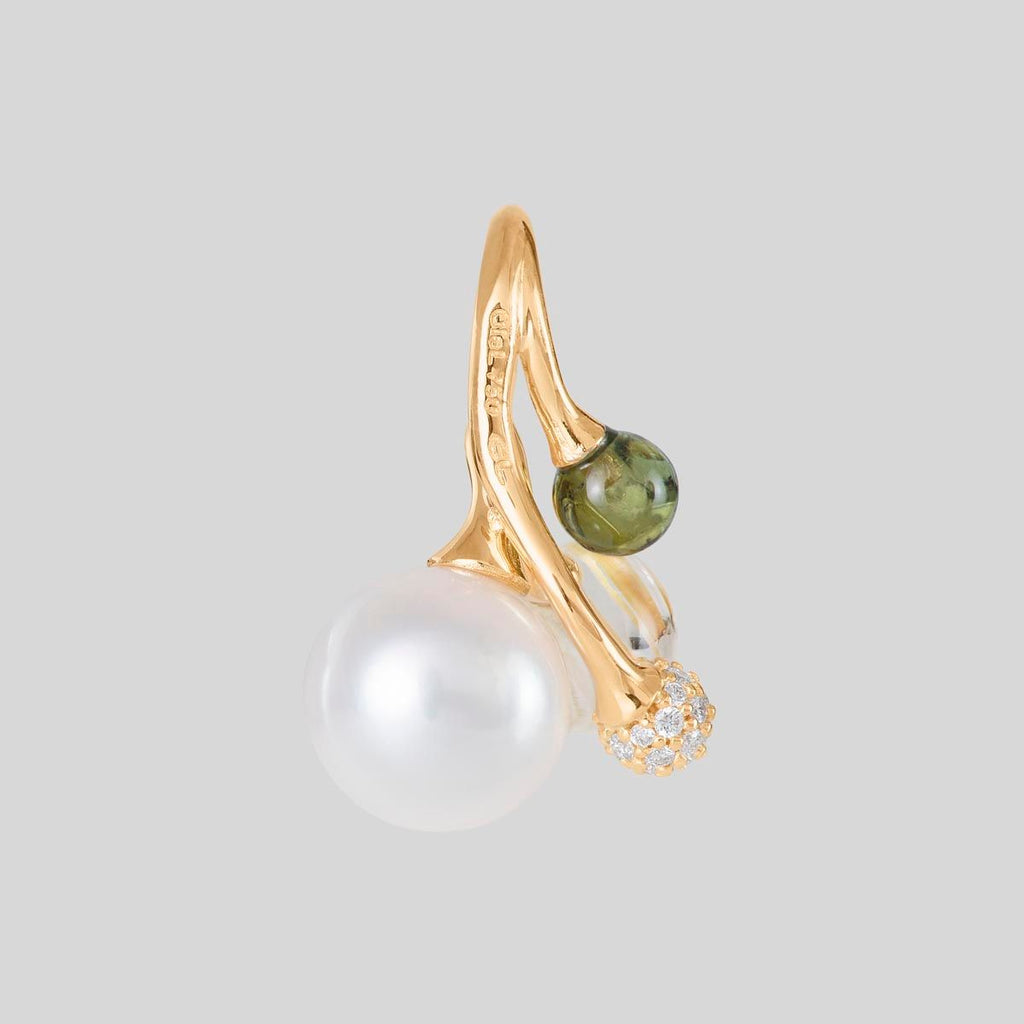 Blooming 18K Gold Pendant w. Diamond, Tourmaline, Pearl & Quartz