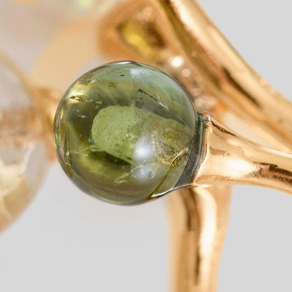 Blooming 18K Gold Pendant w. Diamond, Tourmaline, Pearl & Quartz