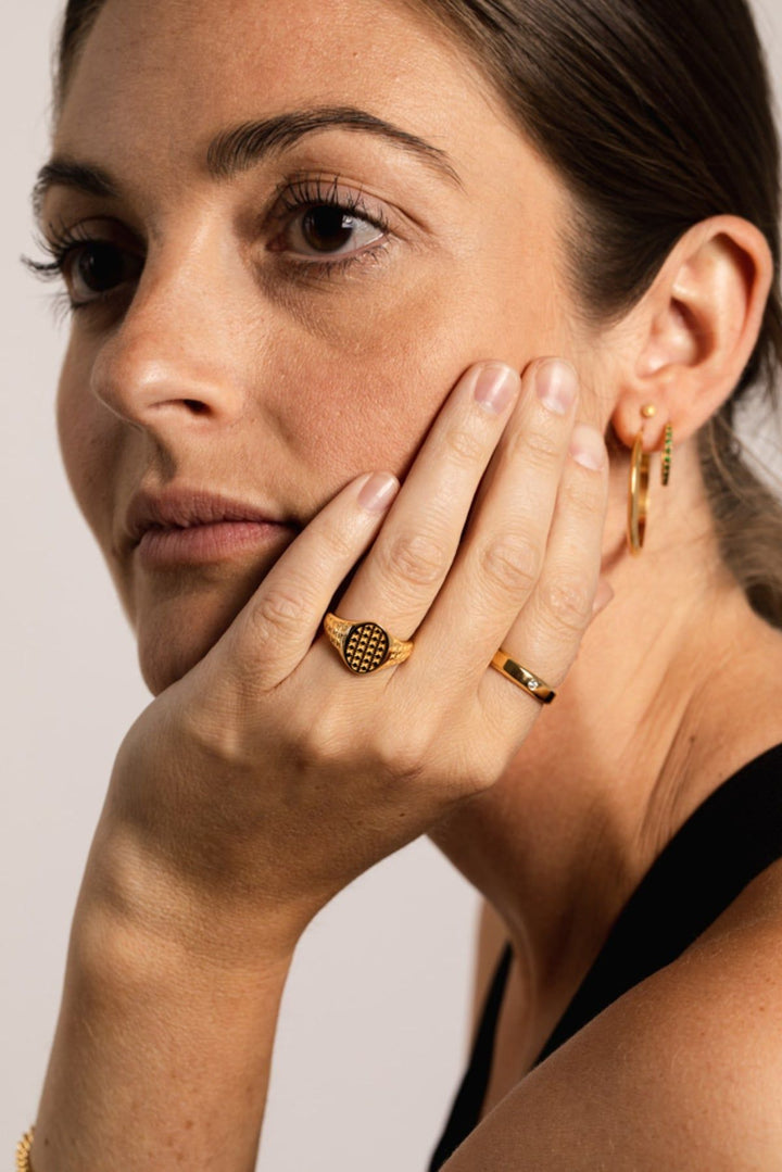 IX Mini Oval Logo Signet Gold Plated Ring