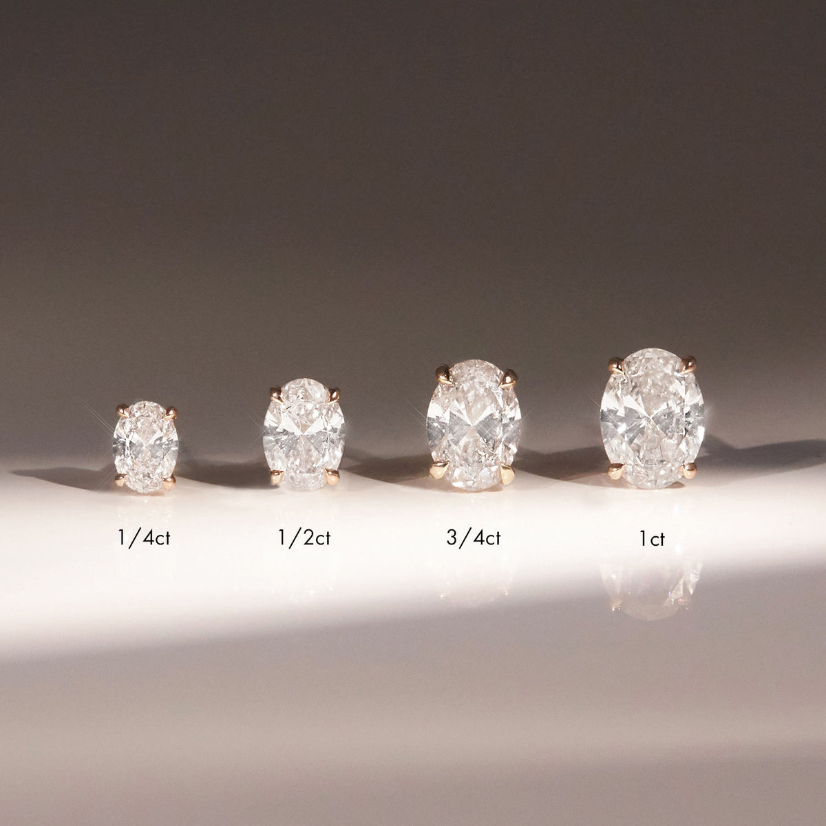 Solitaire Oval 14K Rosegold Studs w. Lab-Grown Diamonds