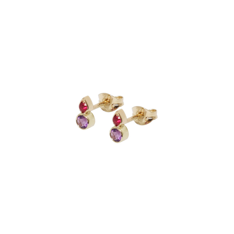 Teardrops 14K Gold Earrings w. Sapphire & Ruby