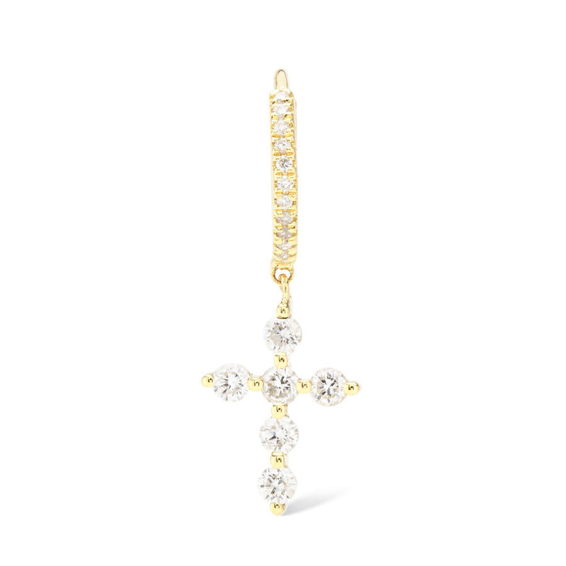 Pavéd Cross Piercing 18K Gold, Whitegold or Rosegold Hoop w. Diamond