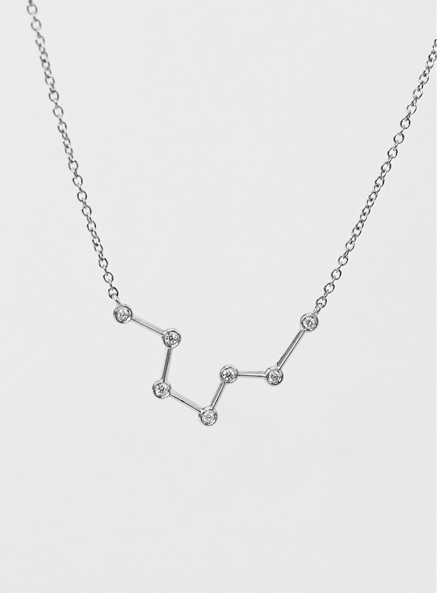Star Sign Aquarius 18K Hvidguld Halskæde m. Diamant
