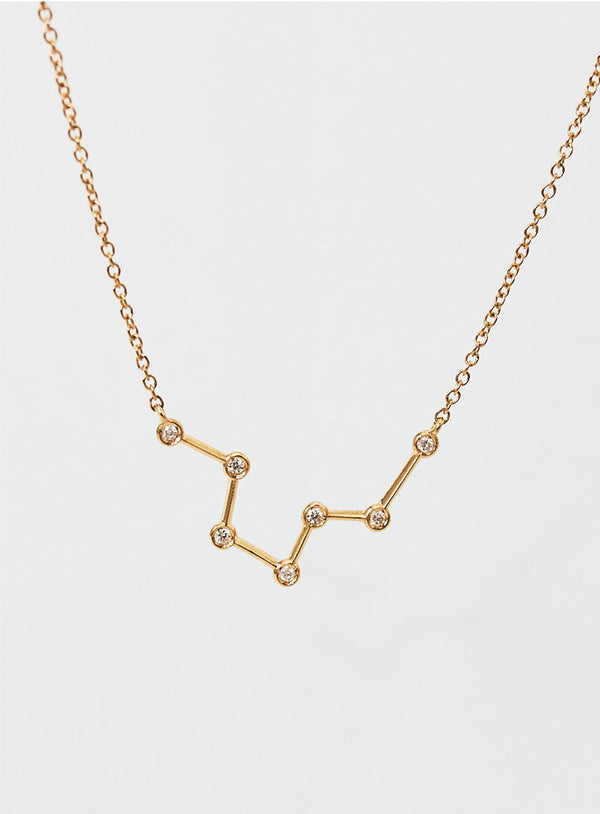 Star Sign Aquarius 18K Gold Necklace w. Diamond